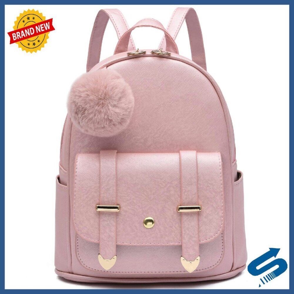 PU Leather Mini Backpack Purse with Pompom, Shoulder Bag for Women